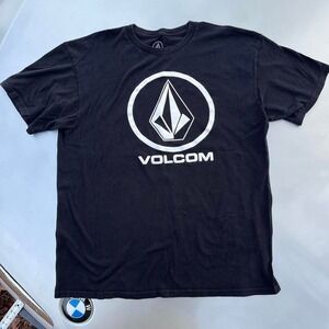 2000s puffy print Black Volcom skateboarding cotton T-shirt